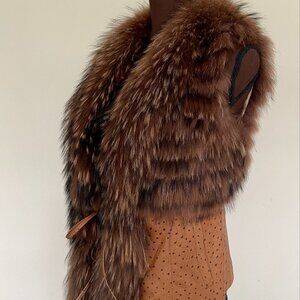 NWOT Ostrich Leather Vest Chestnut Real Fox Fur M size